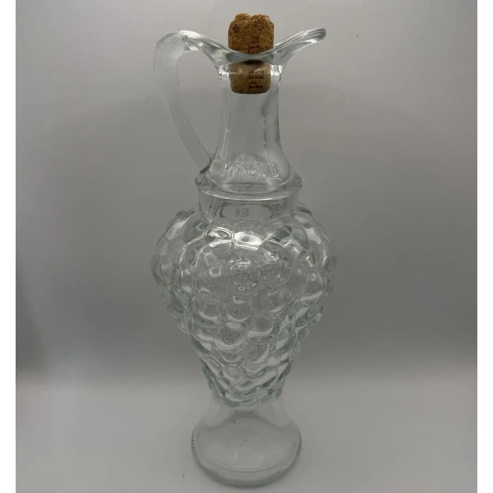 Vintage Pinord Moscatel Grape Cluster Clear Glass Decanter Wine Pitcher 11” Cork